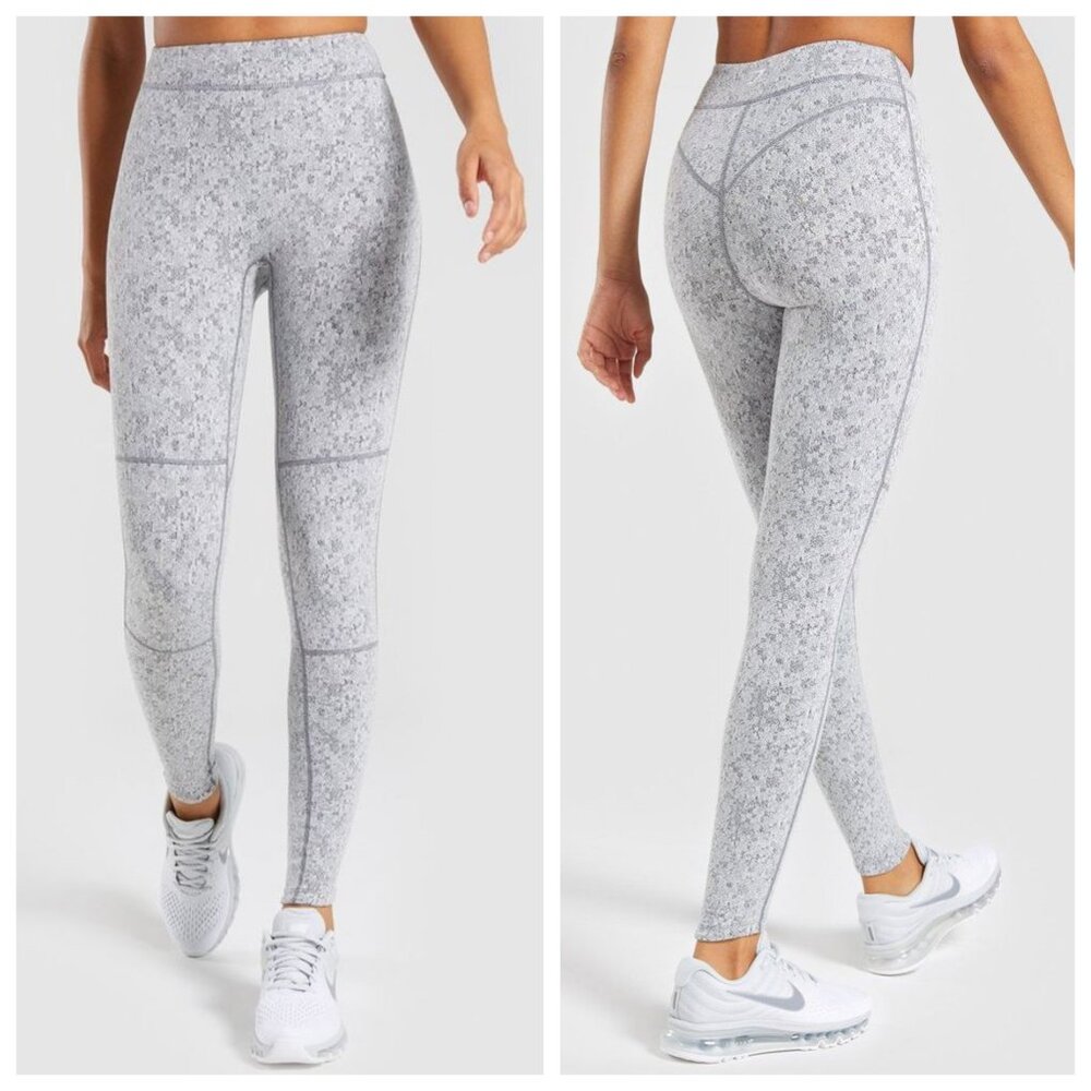 Gymshark Fleur Textured Marled Knit Heather Grey Seamed High Waist Leggings